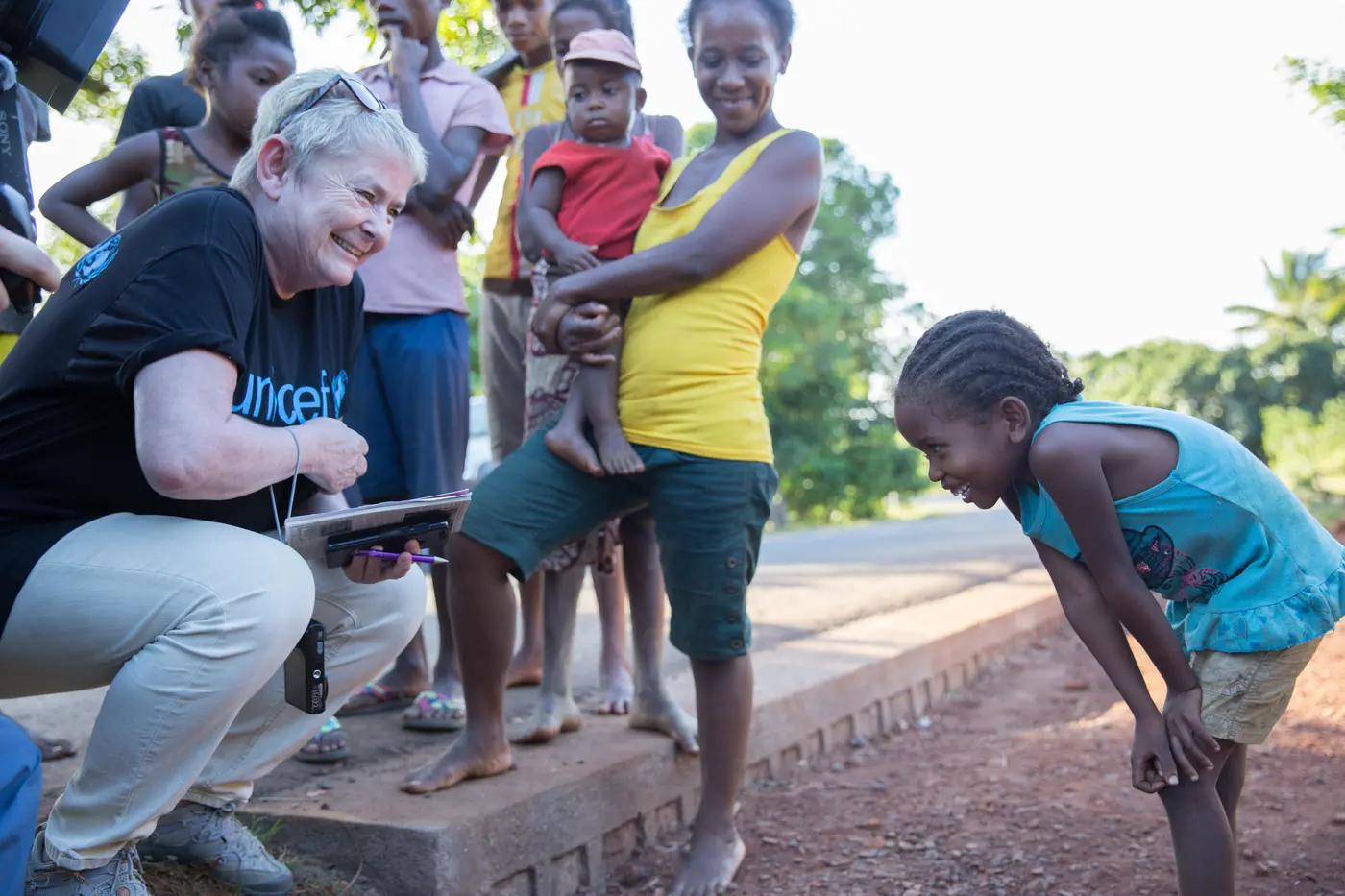 Sonja Hönig Schough, the president of Zonta International discussing with a girl in Marofarihy village - Vatovavy Fitovinany region.