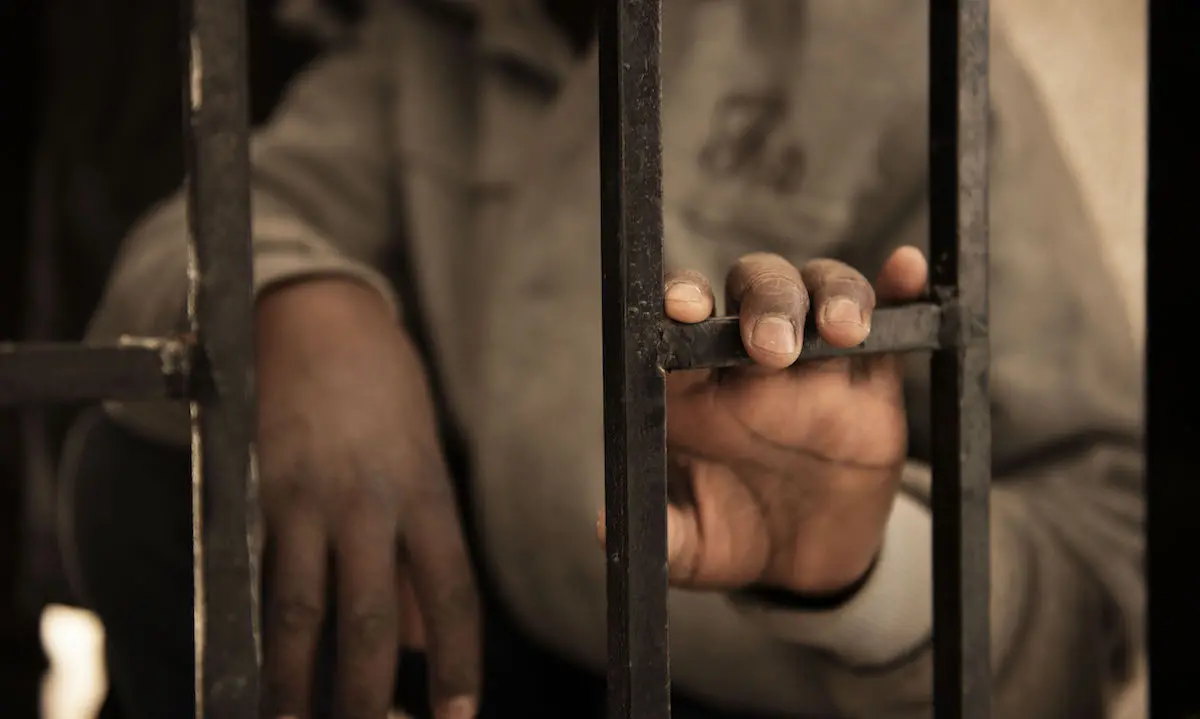Childs Hands on Steel Bars