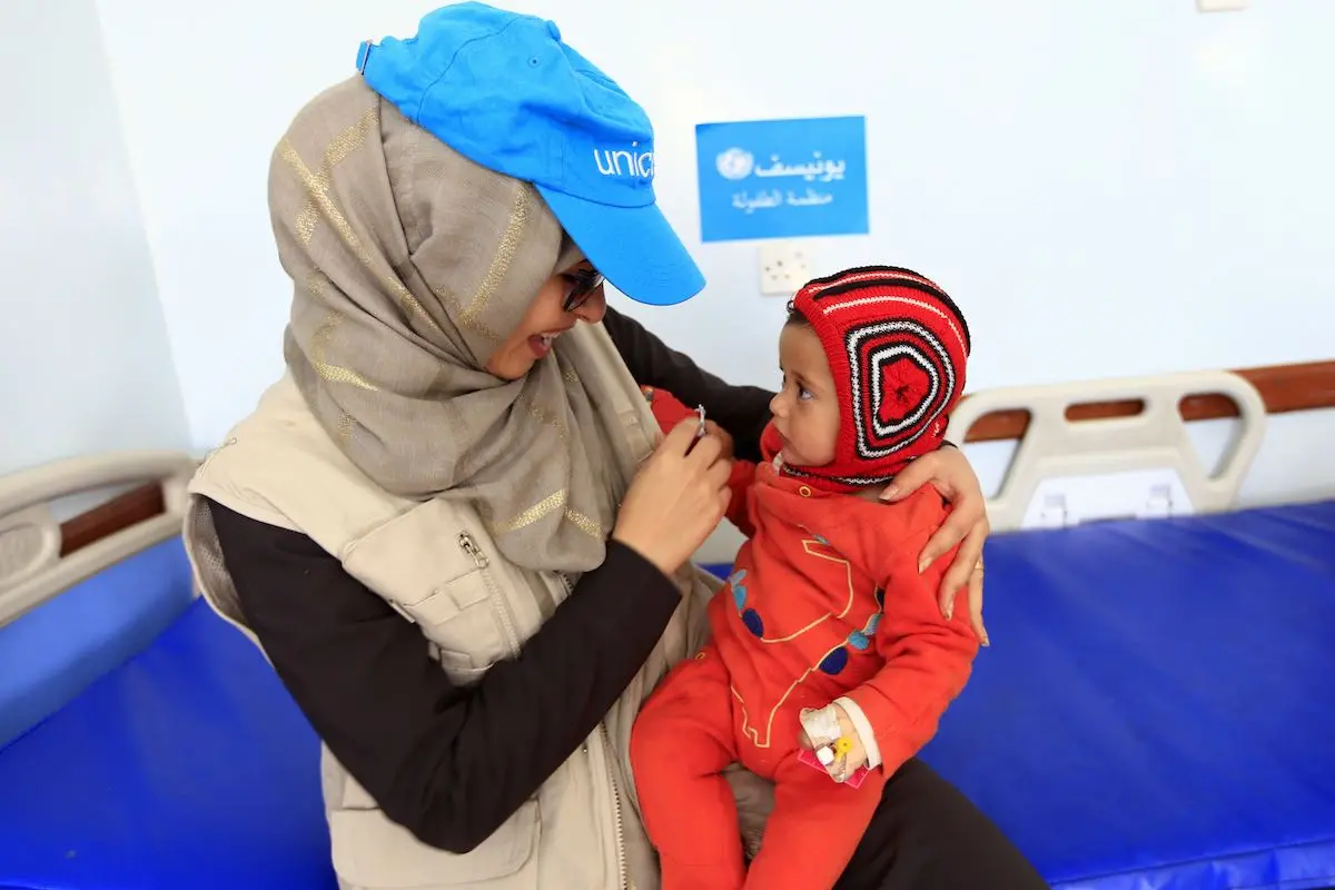 A Yemeni child, 8 months, at the child care center in the hospital of "22 May" in the area of ​​Thulaa‏ Hamdan on the outskirts of the capital Sanaa