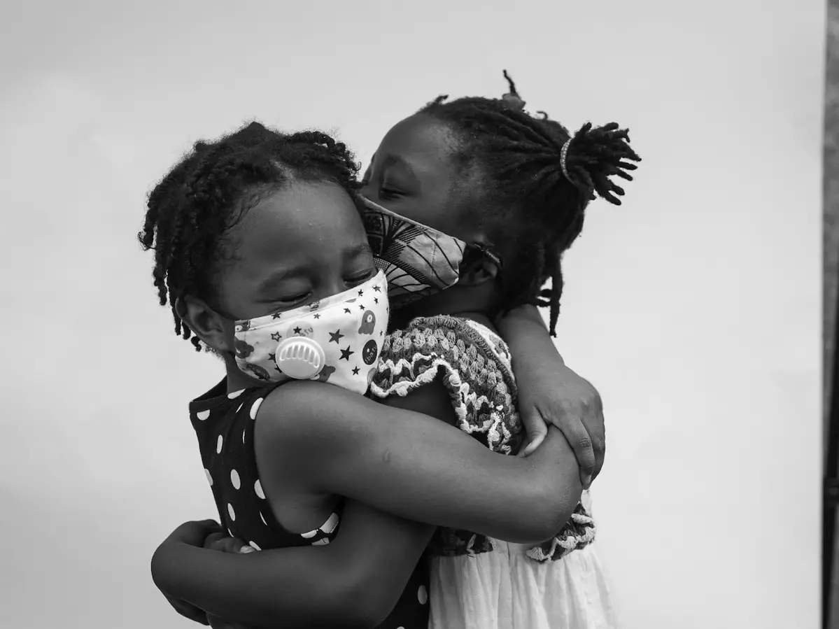 Friends Kennedy (left) and Amina reunited at the Children's March outside the Brooklyn Public Library in June, 2020. 