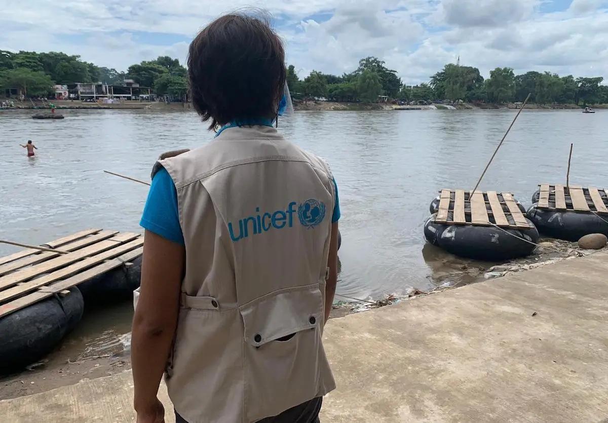 A member of UNICEF's staff stands by the Suchiate River at the Mexico-Guatemala border, a popular crossing point along the migration route. A member of UNICEF's staff stands by the Suchiate River at the Mexico-Guatemala border, a popular crossing point along the migration route.
