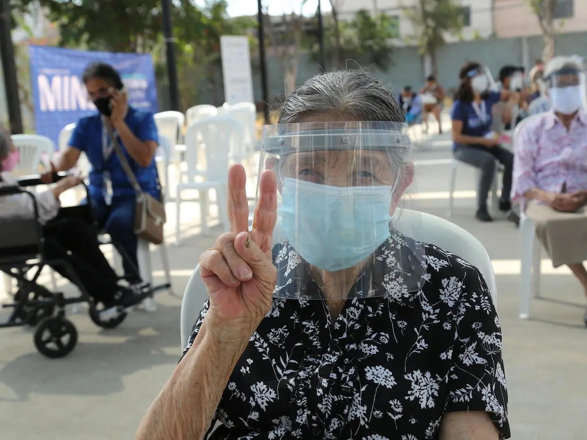 Older adults started to receive COVID-19 vaccines at a vaccination site in the district of San Martín de Porres in Lima, Peru on March 24, 2021.