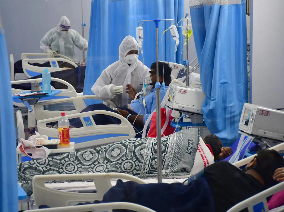 On May 6, 2021, patients receive treatment in the ICU ward at Mulund Jumbo's COVID-19 center in Mumbai, India. On May 6, 2021, patients receive treatment in the ICU ward at Mulund Jumbo's COVID-19 center in Mumbai, India.