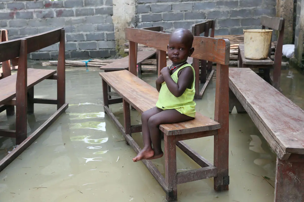 A child in Jonglei State, South Sudan, where lives have been upended by flooding and other effects of climate change and UNICEF is on the ground helping communities cope.