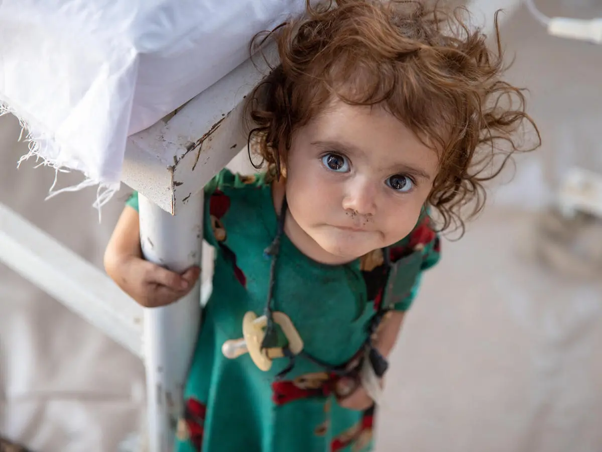 Mahjahben, 2, is being treated for cholera at a UNICEF-supported mobile health clinic in Gayan District, Paktika Province, Afghanistan.