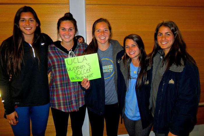 UCLA Women&#039;s Soccer Team participates in the #ShutOutHT photo campaign. Photo credit: Esha Jalota