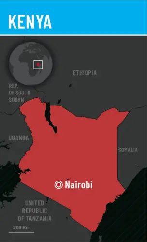 Map showing location of Kenya in Africa.