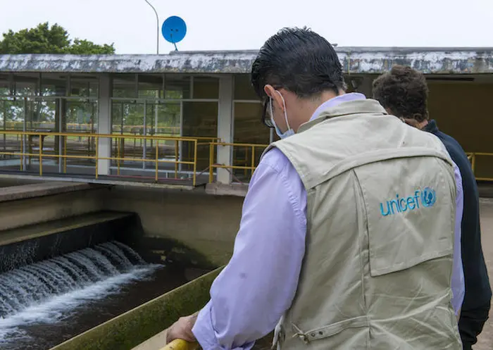 UNICEF workers inspect the water treatment plant in Táchira, Venezuela in June 2020.