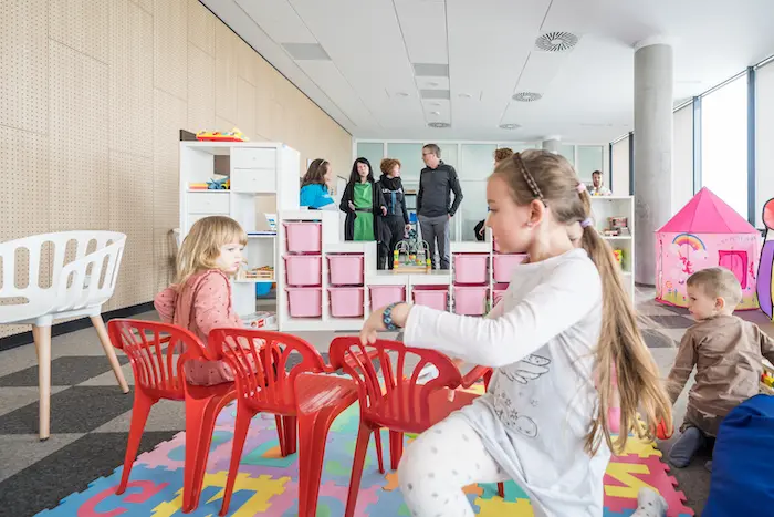 UNICEF USA President and CEO Michael J. Nyenhuis visits a safe space for Ukrainian children and mothers that UNICEF helped set up at the Blue Dot refugee support center in Brasov, Romania. UNICEF USA President and CEO Michael J. Nyenhuis visits a safe space for Ukrainian children and mothers that UNICEF helped set up at the Blue Dot refugee support center in Brasov, Romania.
