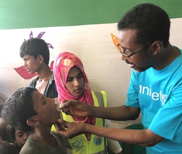 UNICEF Senior Emergency Coordinator AK Musse, far right, recently returned from an emergency mission to Bangladesh, where he was supporting UNICEF's response to the Rohingya refugee crisis.
