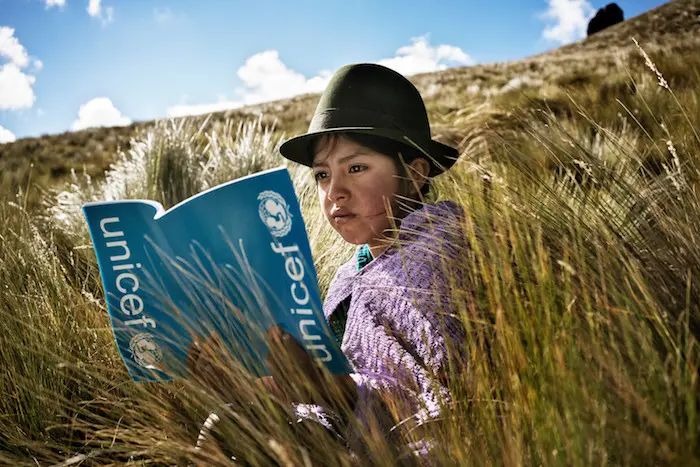 This little girl learned to read at a UNICEF-supported school in Zumbahua, Ecuador.