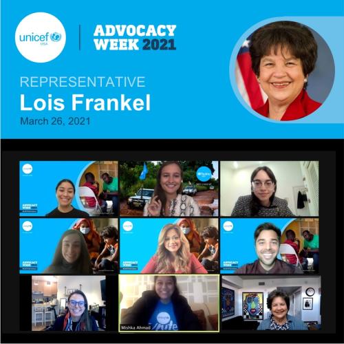 In March 2021, UNICEF USA Florida advocates virtually meet with Rep. Lois Frankel (D-FL).