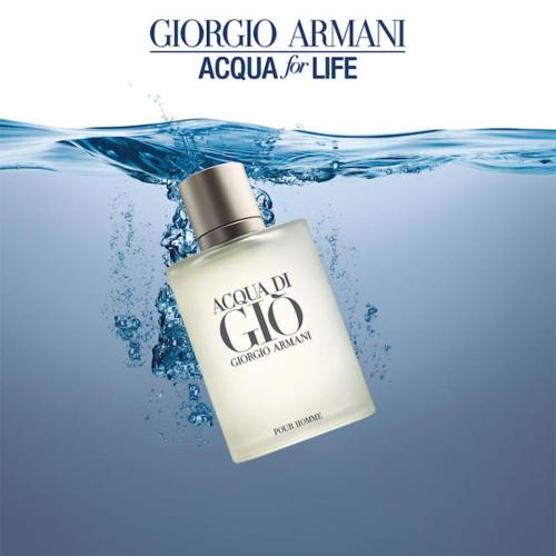 Giorgio Armani&#039;s Acqua di Giò men&#039;s fragrance: &quot;a natural fit&quot; for the mission to bring clean water to the world&#039;s children.