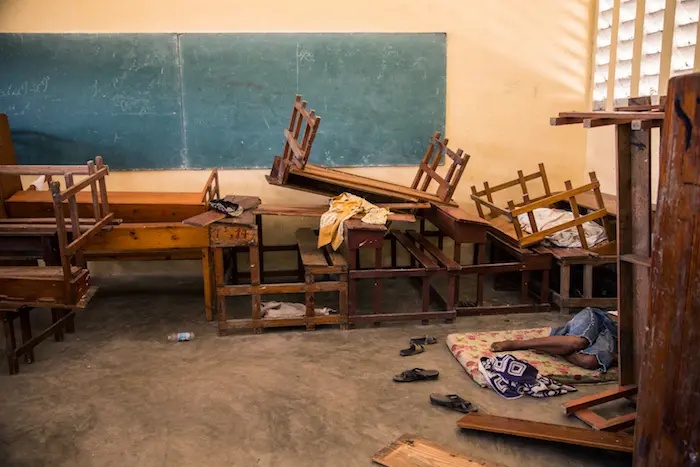 This classroom in Les Cayes, Haiti was used as a shelter after Hurricane Matthew.