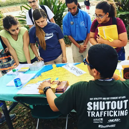 Students at USF participate in a mapping activity to discover where trafficking happens in the US Students at USF participate in a mapping activity to discover where trafficking happens in the US