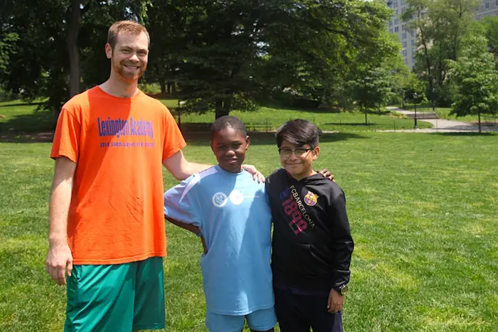 Jeffrey Zohn with students from his 5th grade class at Lexington Academy in New York City.