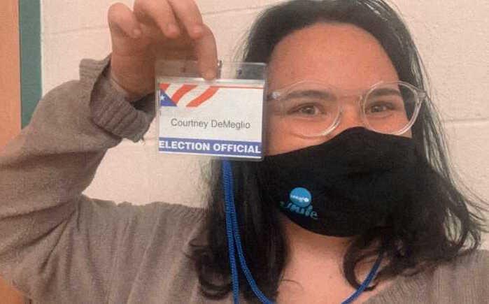 UNICEF USA National Council Member Courtney volunteers as a poll worker in Newtown, CT on November 3, 2020.