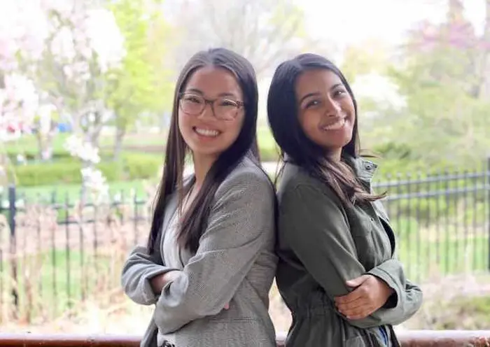 Isabel LoDuca, left, and Devishi Jha in Valparaiso, Indiana in April 2021. 