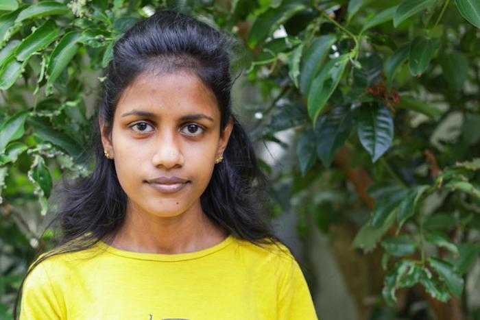 Jithmini, 17, a student whose school outside Colombo, Sri Lanka, closed before end of term.