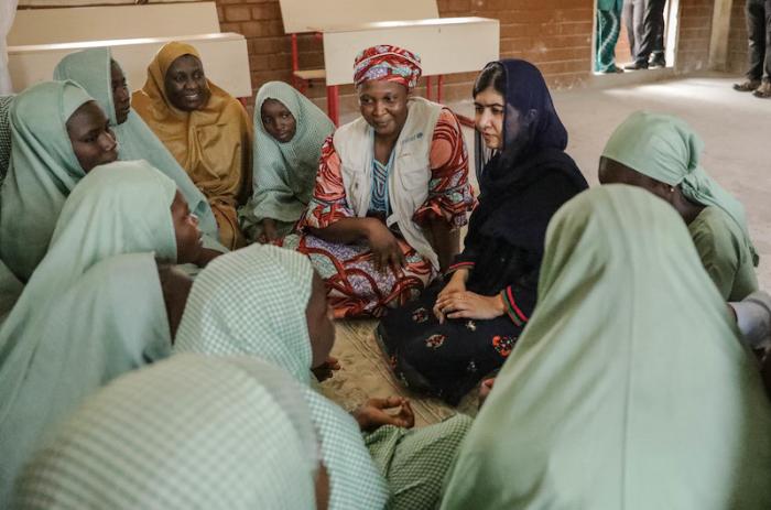 Education activist Malala meets with students in the Yerwa Government Girls school in Maiduguri, Nigeria.