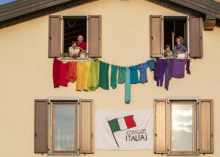 In March 2020 during Italy's COVID-19 shutdown, a family in Bergamo made a rainbow out of clothes to send a message of support to their neighbors.