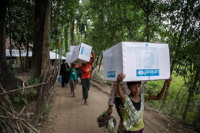 UPS is working with UNICEF to deliver education and health supplies to support Rohingya refugees in Bangladesh. UPS is working with UNICEF to deliver education and health supplies to support Rohingya refugees in Bangladesh.