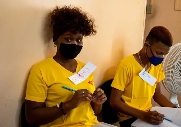 Samantha, 16, of Cuba, with a fellow participant in UNICEF Innovation-supported project, Imagining Health Futures. Samantha, 16, of Cuba, with a fellow participant in UNICEF Innovation-supported project, Imagining Health Futures.