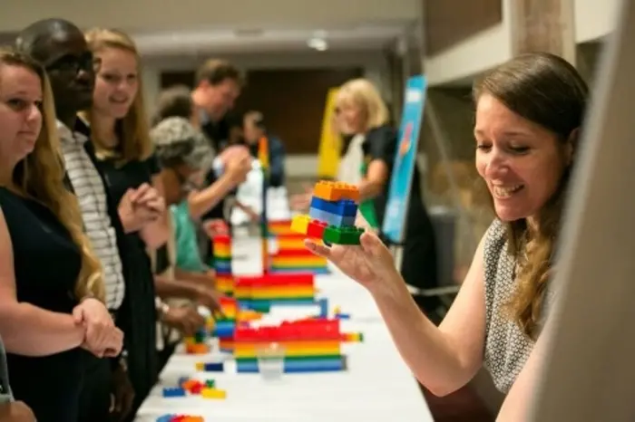 Sarah Wolman from LEGO Foundation at LEGO’s activities table.