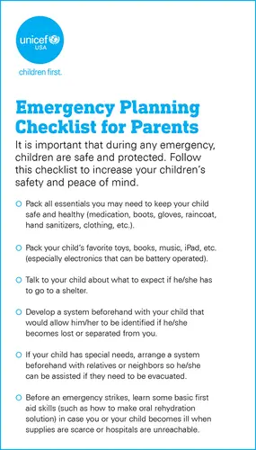 UNICEF emergency planning checklist unicef, emergency preparedness, unicef usa, hurricanes, hurricane florence, emergencies