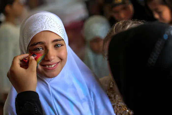 Zayneb,10, from Mosul, attends a ceremony celebrating the opening of a UNICEF-supported child-friendly space at a camp for displaced Iraqis in Karbala.