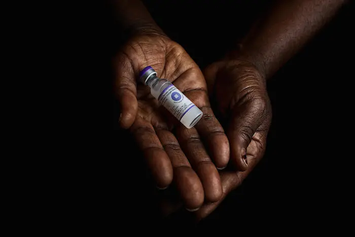 A sample of a pentavalent ("five-in-one") vaccine that UNICEF procures for children to protect against Haemophilus Influenza type B (a bacterium that causes meningitis, whooping cough, tetanus, hepatitis B and diphtheria.