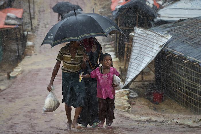 Monsoon rains threaten to worsen conditions in Cox's Bazar, Bangladesh, now home to 800,000 Rohingya refugees.