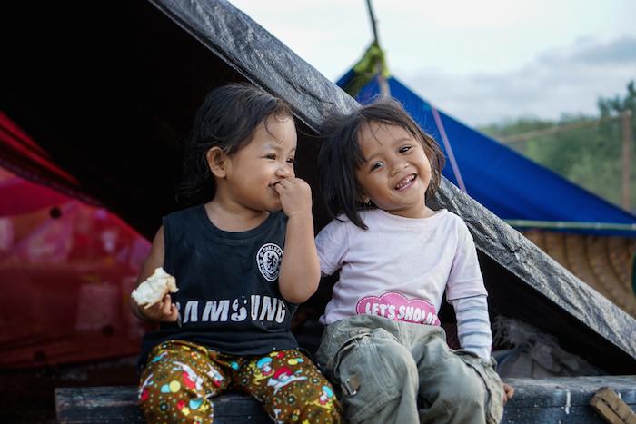 Lisa, 3, two weeks after an earthquake destroyed her family's home on Sulawesi island, Indonesia. UNICEF's emergency response effort included providing psychosocial support services to traumatized children.