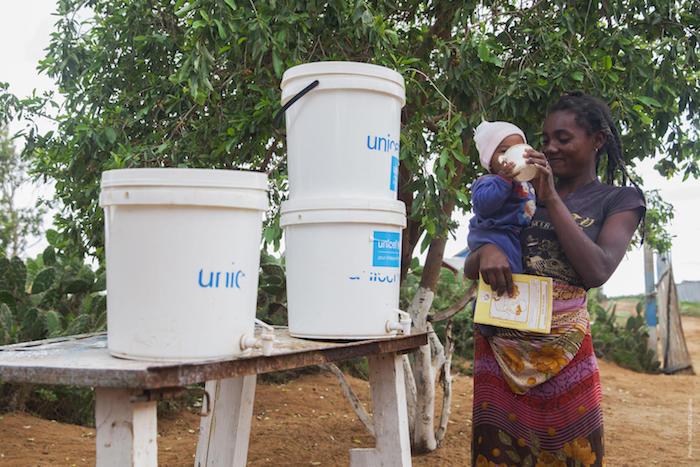 UNICEF and partners provide WASH kits containing clean, safe drinking water in basic health centers and schools in Madagascar .