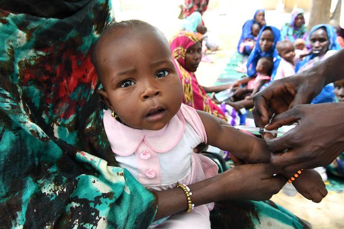 A baby is vaccinated at the UNICE-supported health center in Bol, in central Chad, in 2019.