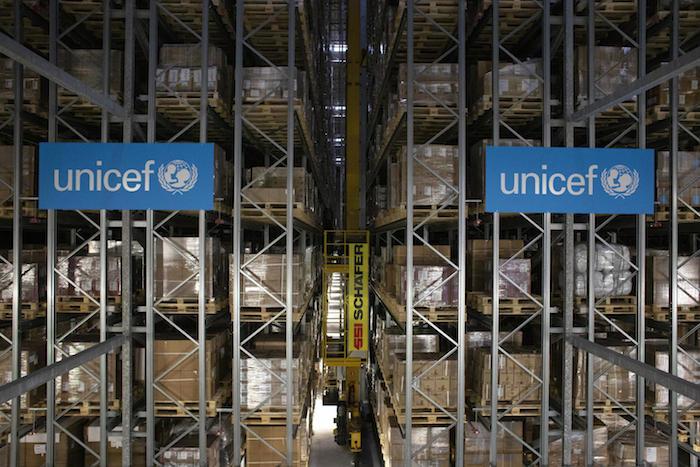 High-bay warehouse at the UNICEF’s Supply Division in Copenhagen, the world's largest humanitarian warehouse.