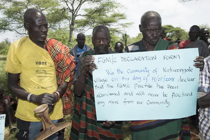 After a UNICEF-supported training in 2018, villagers in Uganda's Moroto district announced that female genital mutilation would no longer be permitted their village, Naturongole. 
