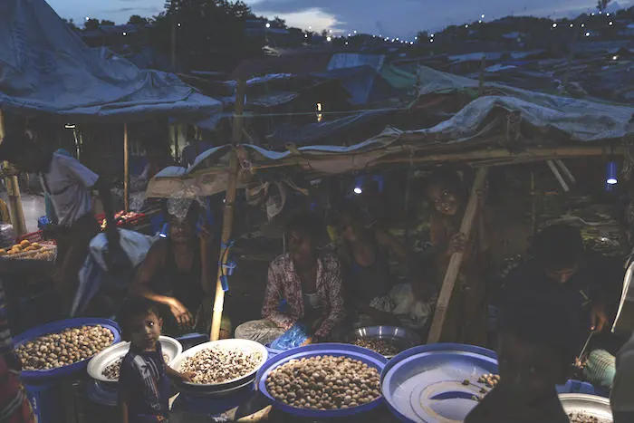 UNICEF-supported solar panels illuminate the Kutupalong-Balukhali mega camp in Cox's Bazar, Bangladesh on June 24, 2019. 