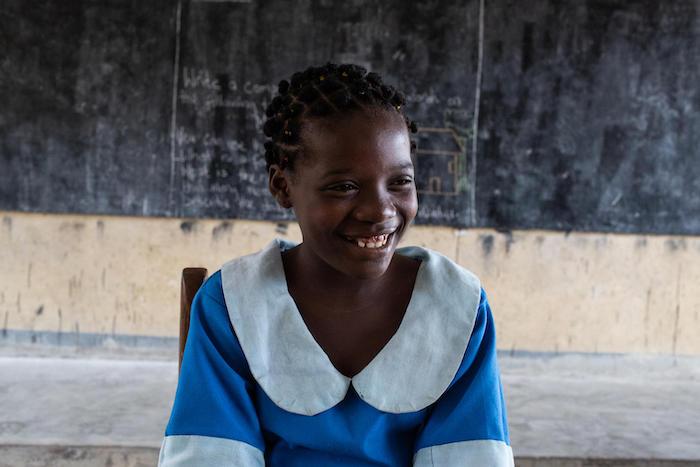 Out of school for nearly three years after her family was pushed out of their home by violence in the Northwest Region of Cameroon, Clarisse now attends class at a UNICEF-supported school in Douala.