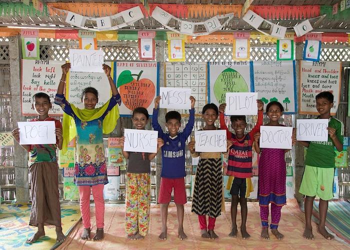 Rohingya refugee children who attend this UNICEF-supported learning center in Teknaf, Cox's Bazar, Bangladesh share their dreams for the futures. 