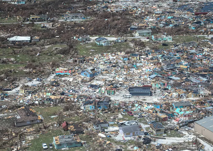 On 6 September 2019 in Bahamas, Marsh Harbour in Abaco Island is seen from the air, three days after Hurricane Dorian battered the island for 40 hours.