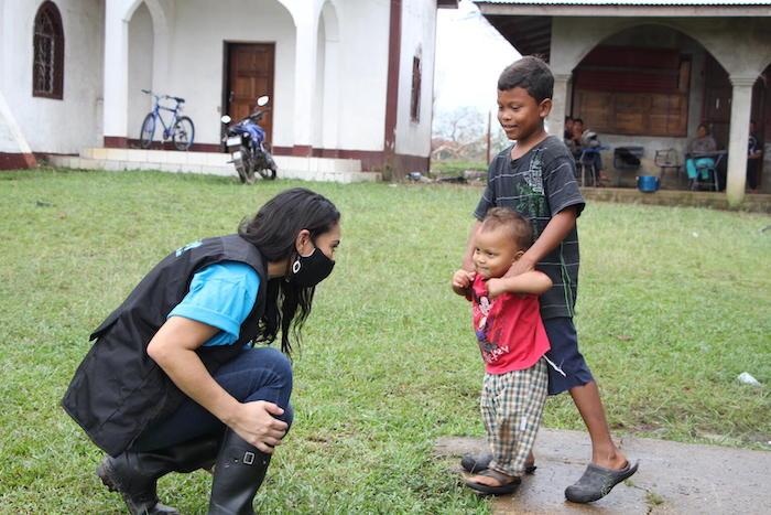 A member of UNICEF's team that traveled to Nicaragua's Lamlaya community to assess needs and provide support to families affected by Hurricane Iota