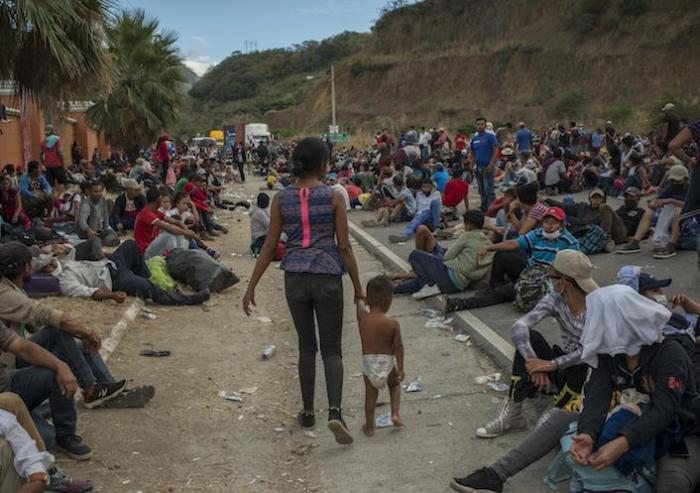A caravan of migrants from Honduras making their way north to Guatemala.