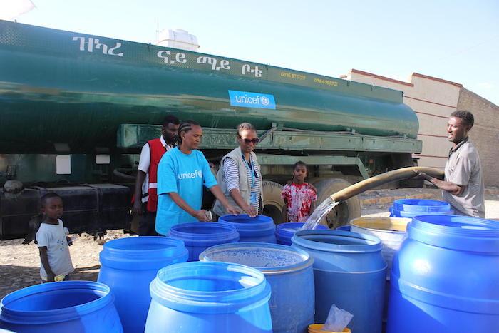 UNICEF and partners deliver safe water by truck to communities in need inside Ethiopia's Tigray region.