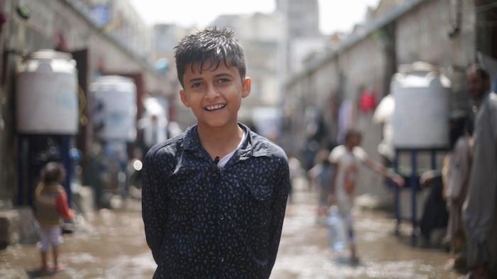 Aiz Al-din, 11, is a displaced child who lives in the IDP camp in Ibb governorate, Yemen, where UNICEF implemented a WASH project in February 2021.