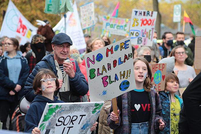 in Glasgow, Scotland, people take part in a Fridays for Future demonstration for climate action.