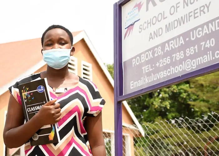 NIneteen-year-old Manuela Christine is enrolled in a two-year midwifery course at Kuluva Nursing and Midwifery School at Kuluva Hospital in Uganda's Arua District. NIneteen-year-old Manuela Christine is enrolled in a two-year midwifery course at Kuluva Nursing and Midwifery School at Kuluva Hospital in Uganda's Arua District.