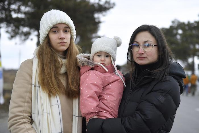 Sophia, left, with her sister Tania and Tania's daughter Mia, 2, fled Ukraine for Romania on Feb. 27.