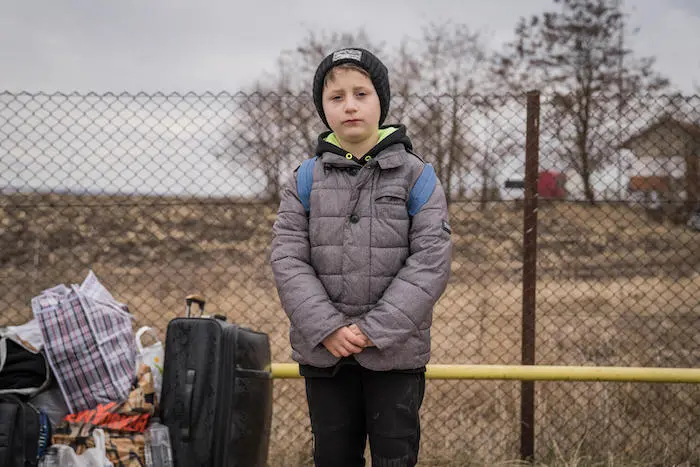 David, 7, from Chernivtsi, Ukraine, arrives in Romania on Feb. 27, 2022. David, 7, from Chernivtsi, Ukraine, arrives in Romania on Feb. 27, 2022.
