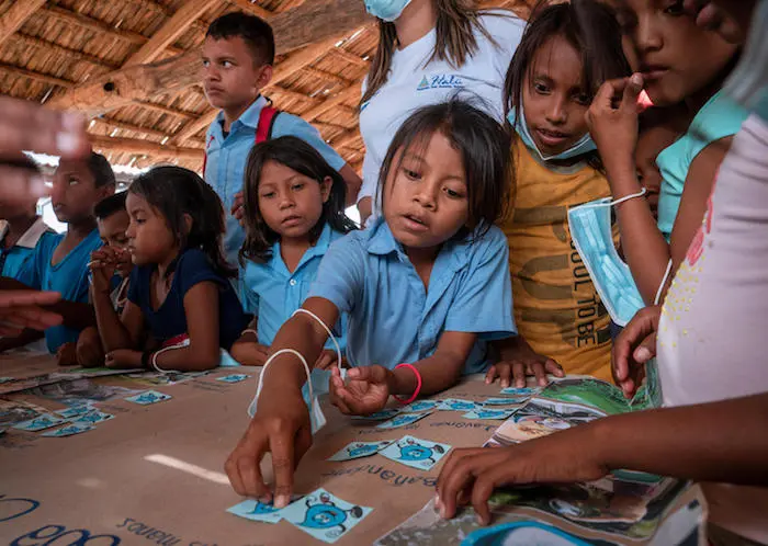 UNICEF Colombia works with local children to help them understand where safe water comes from and review the power of proper handwashing and hygiene practices. UNICEF Colombia works with local children to help them understand where safe water comes from and review the power of proper handwashing and hygiene practices.